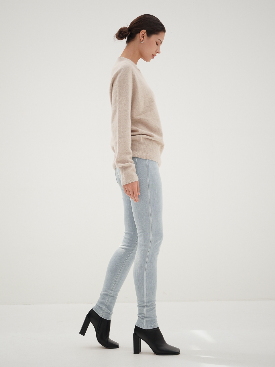 Knit Denim Skinny Pants_L.Blue