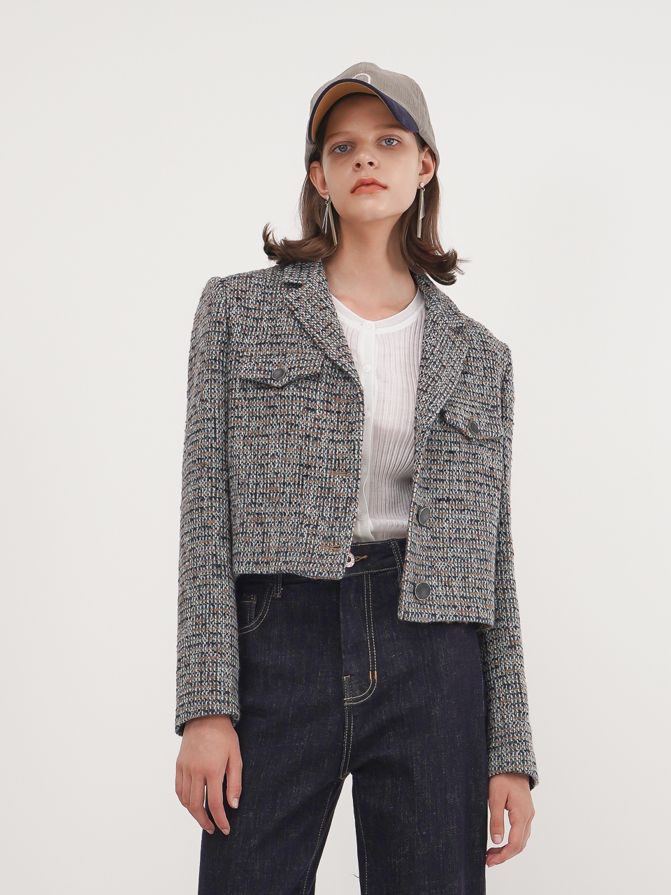 Tweed Crop Jacket_Blue