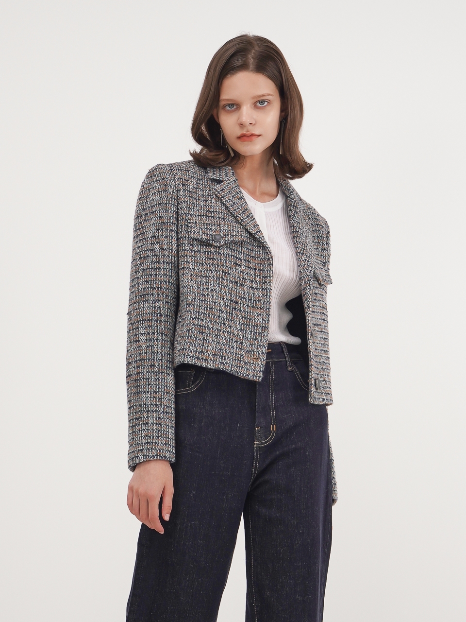 Tweed Crop Jacket_Blue