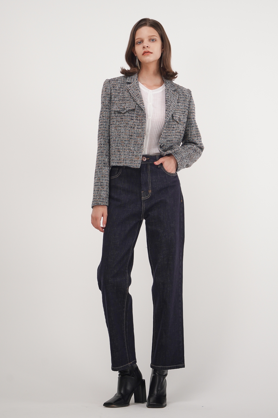 Tweed Crop Jacket_Blue