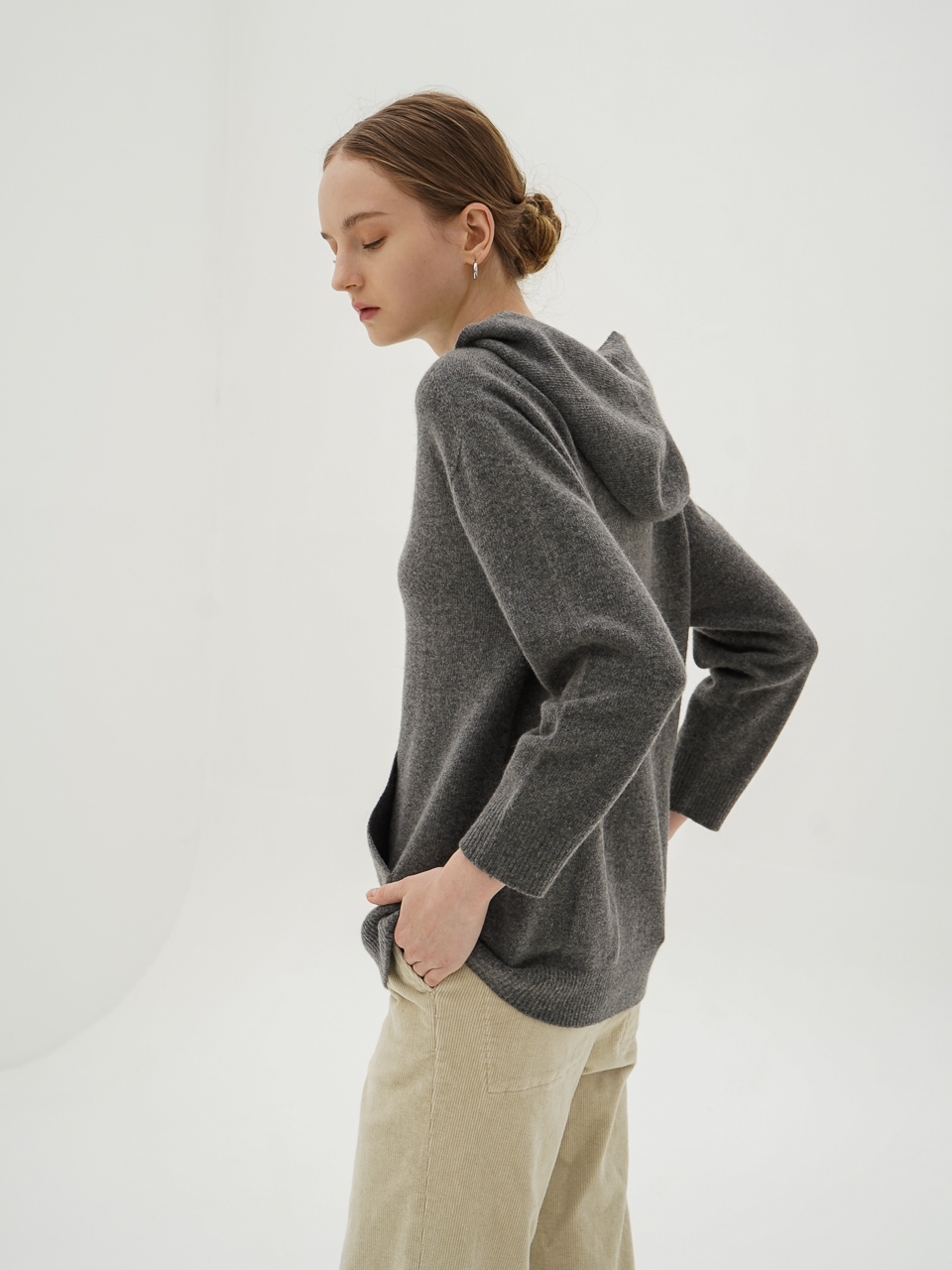 Hoodie Cashmere Knit Jumper_Grey