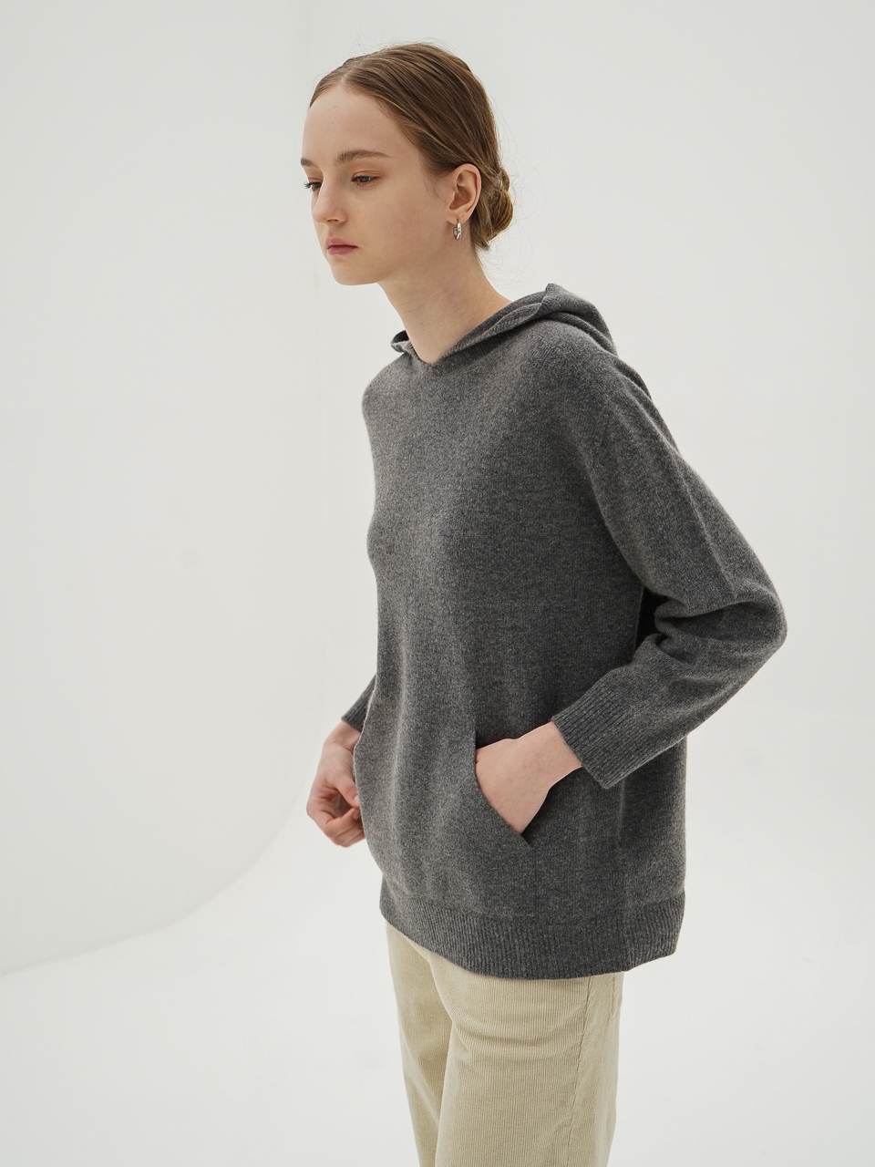 Hoodie Cashmere Knit Jumper_Grey