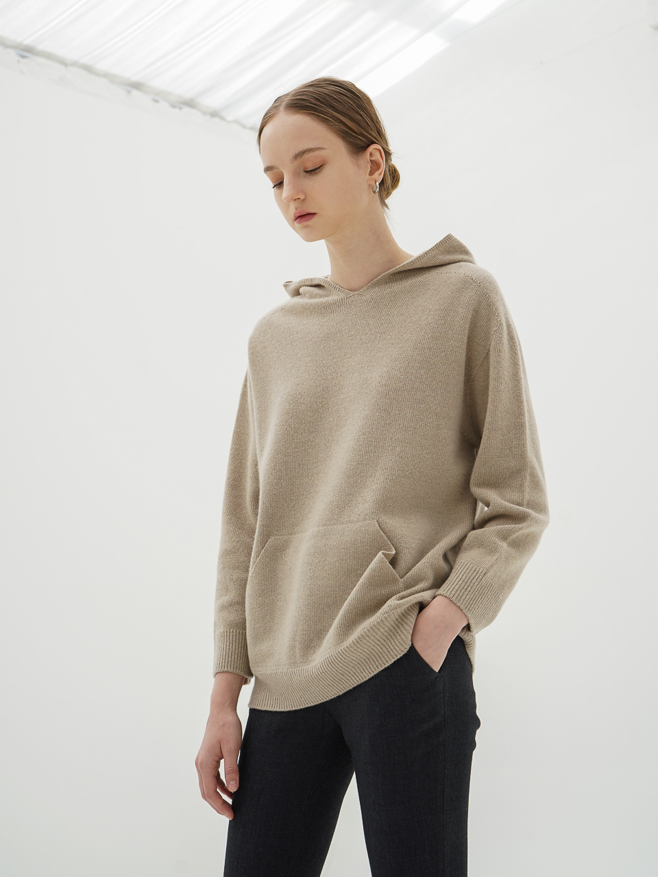 Hoodie Cashmere Knit Jumper_Beige