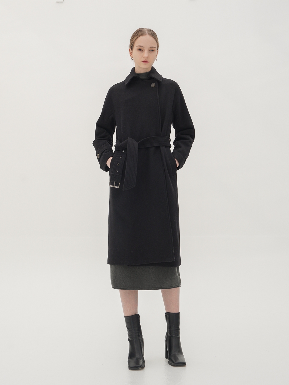 Wool Belted Long Coat_Black