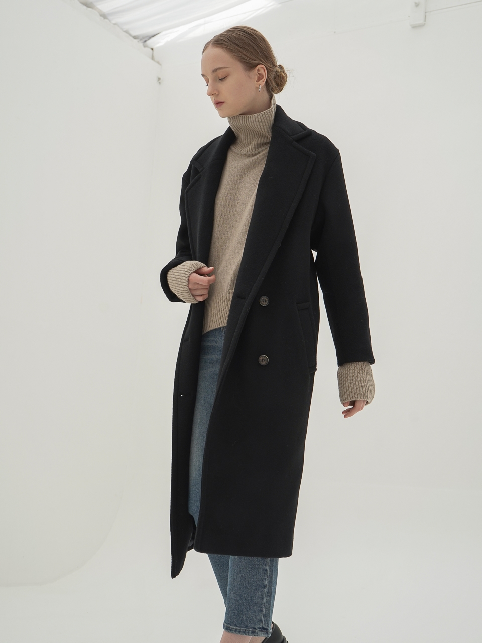 Wool Double Breasted Coat_Black