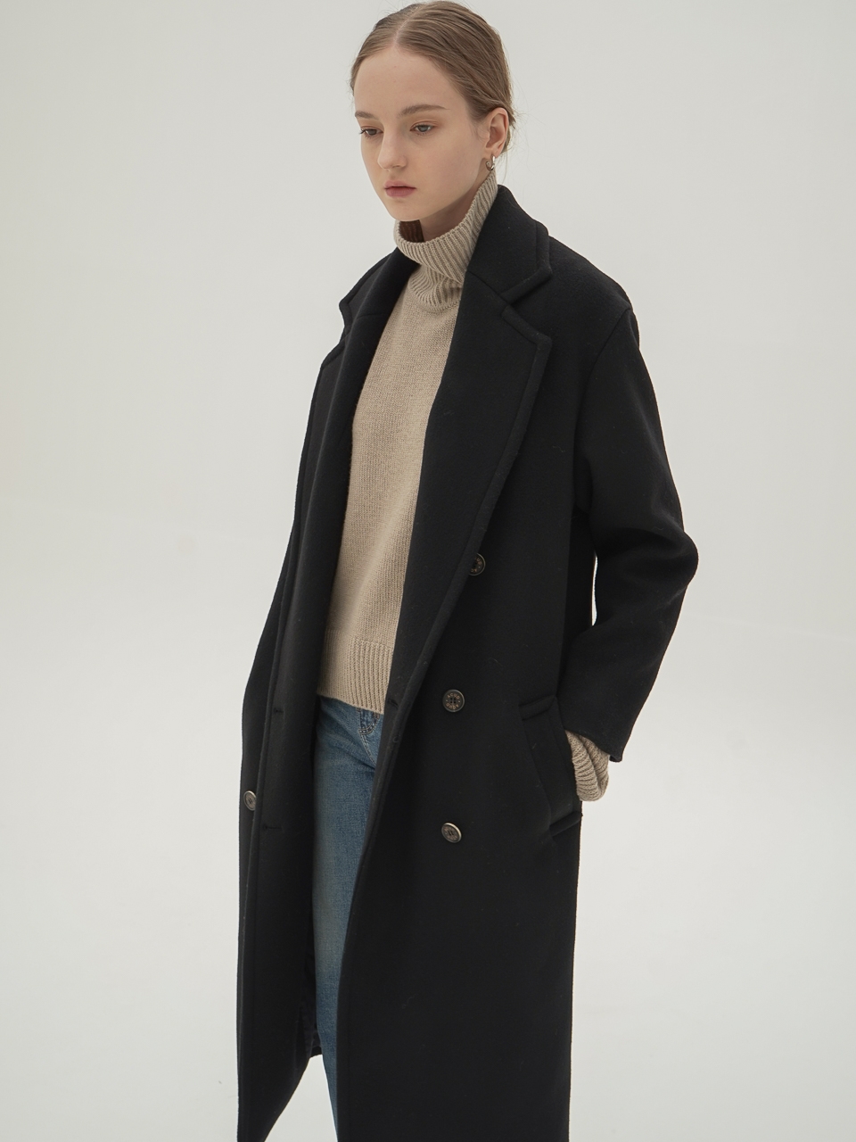 Wool Double Breasted Coat_Black