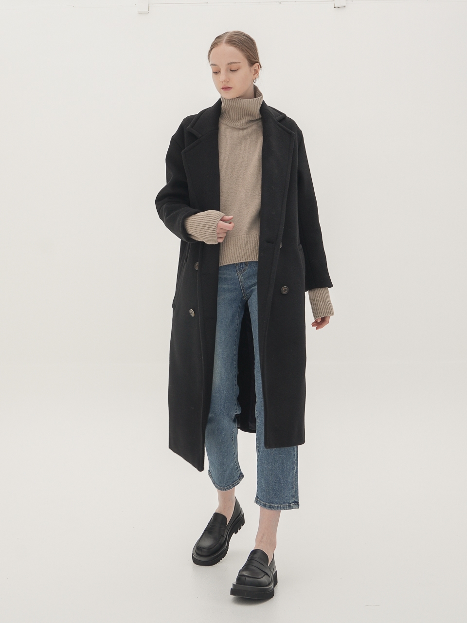 Wool Double Breasted Coat_Black