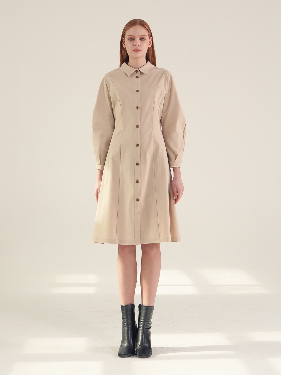 Balloon Sleeve Shirt Dress_Beige