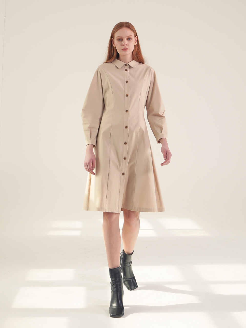 Balloon Sleeve Shirt Dress_Beige