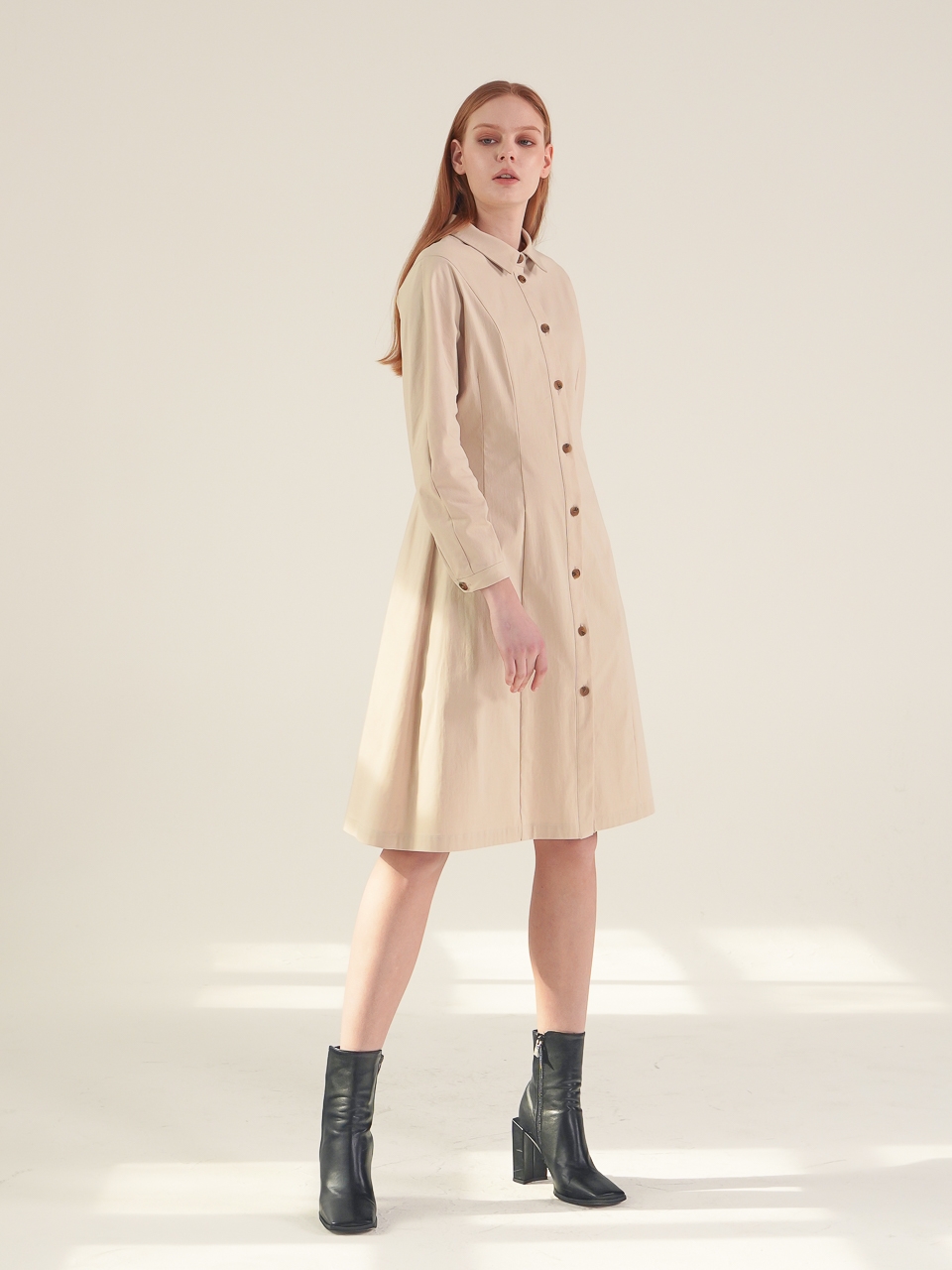 Balloon Sleeve Shirt Dress_Beige