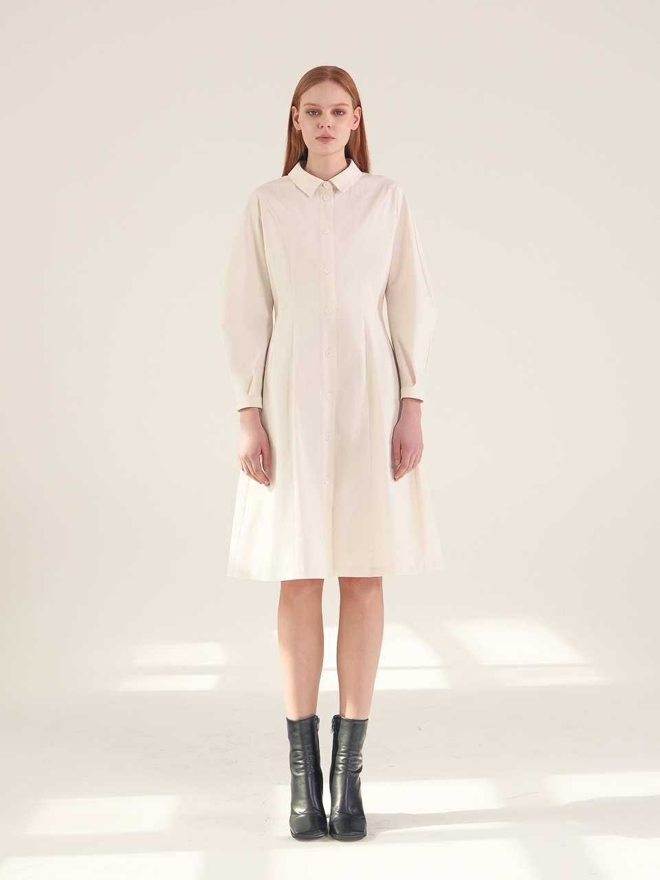 Balloon Sleeve Shirt Dress_Ivory