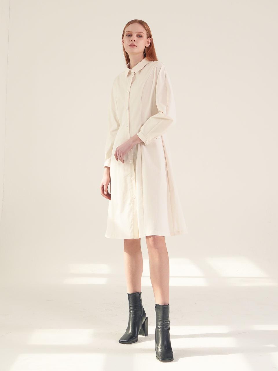 Balloon Sleeve Shirt Dress_Ivory