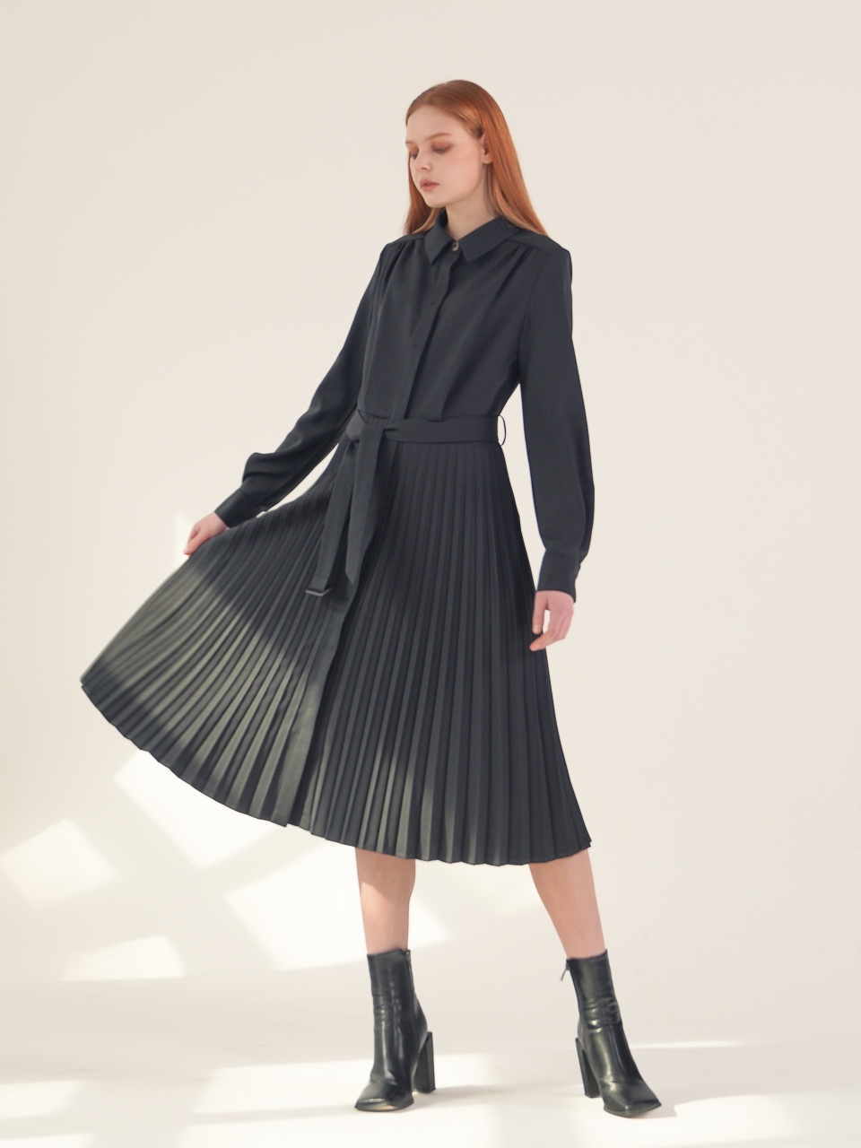 Pleated Shirt Dress_Black