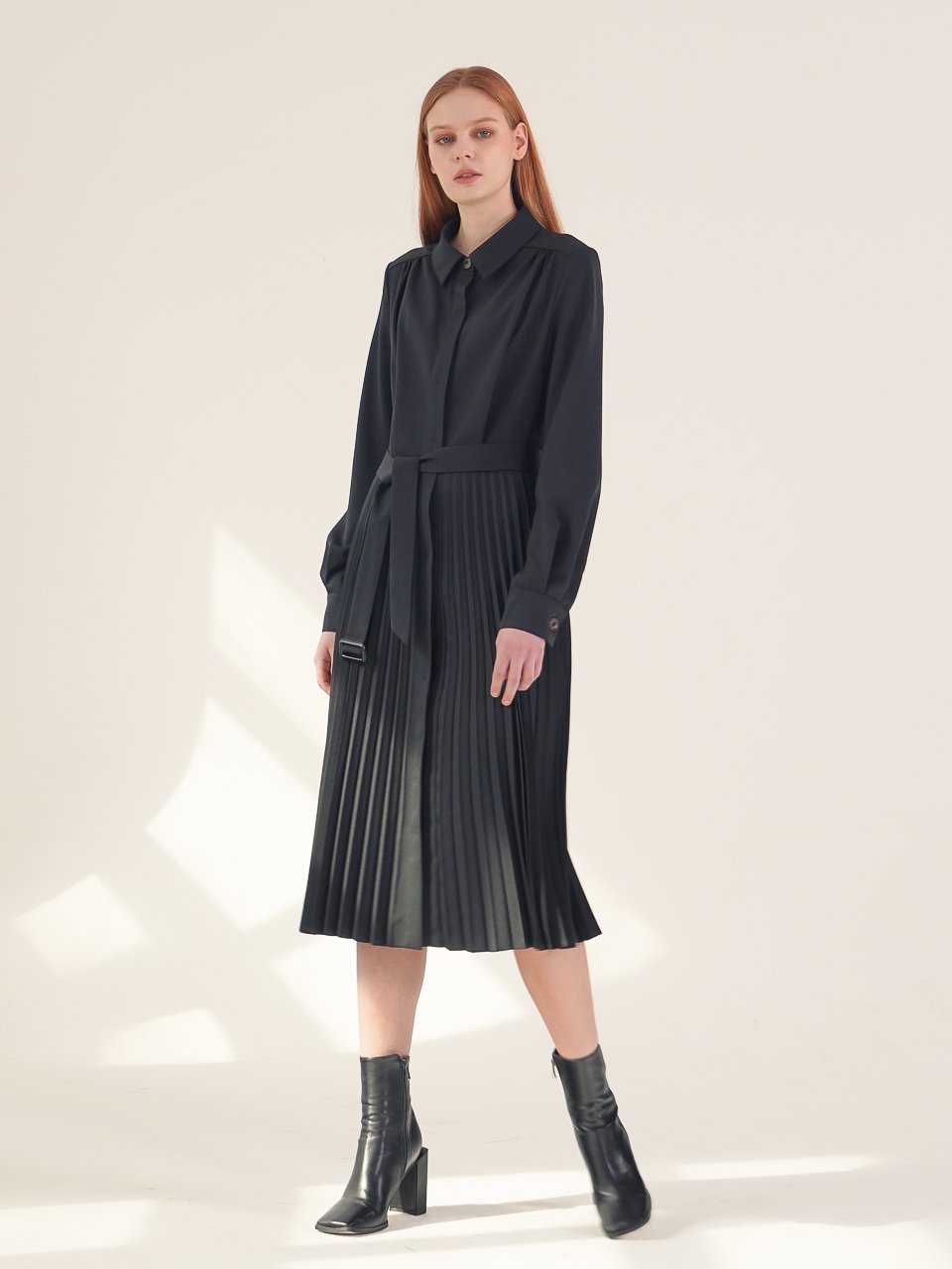 Pleated Shirt Dress_Black