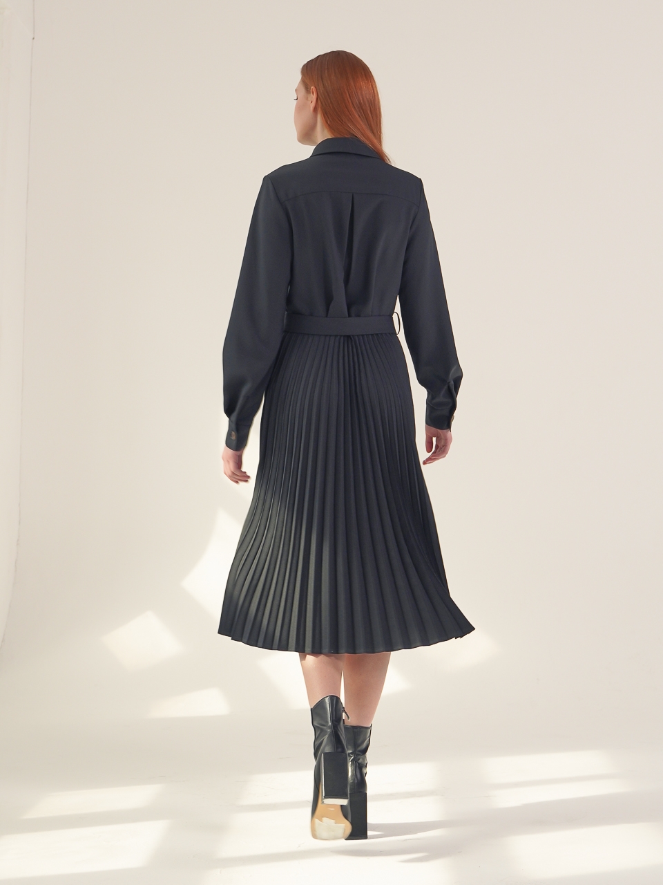 Pleated Shirt Dress_Black