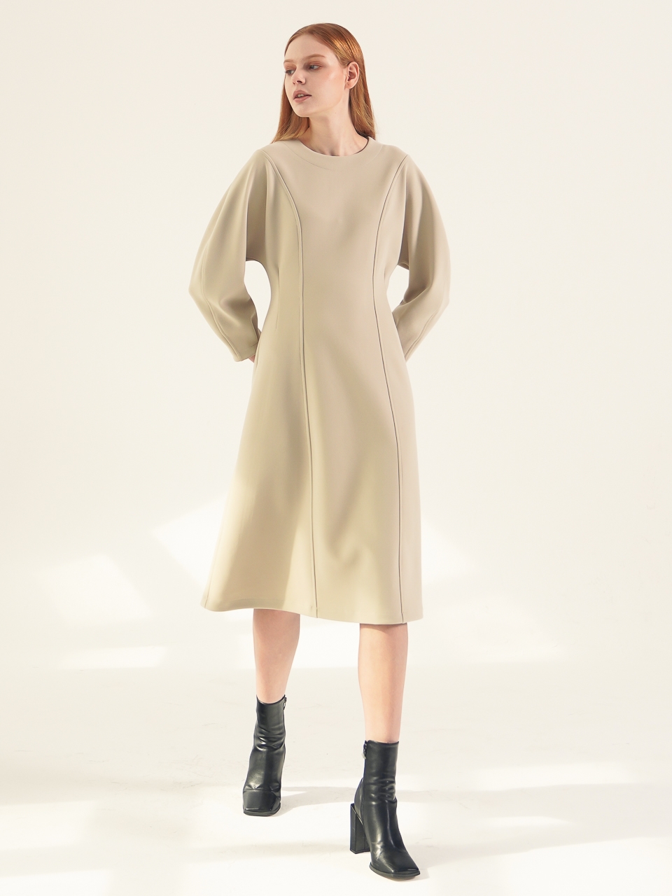 Balloon Sleeve Dress_Beige