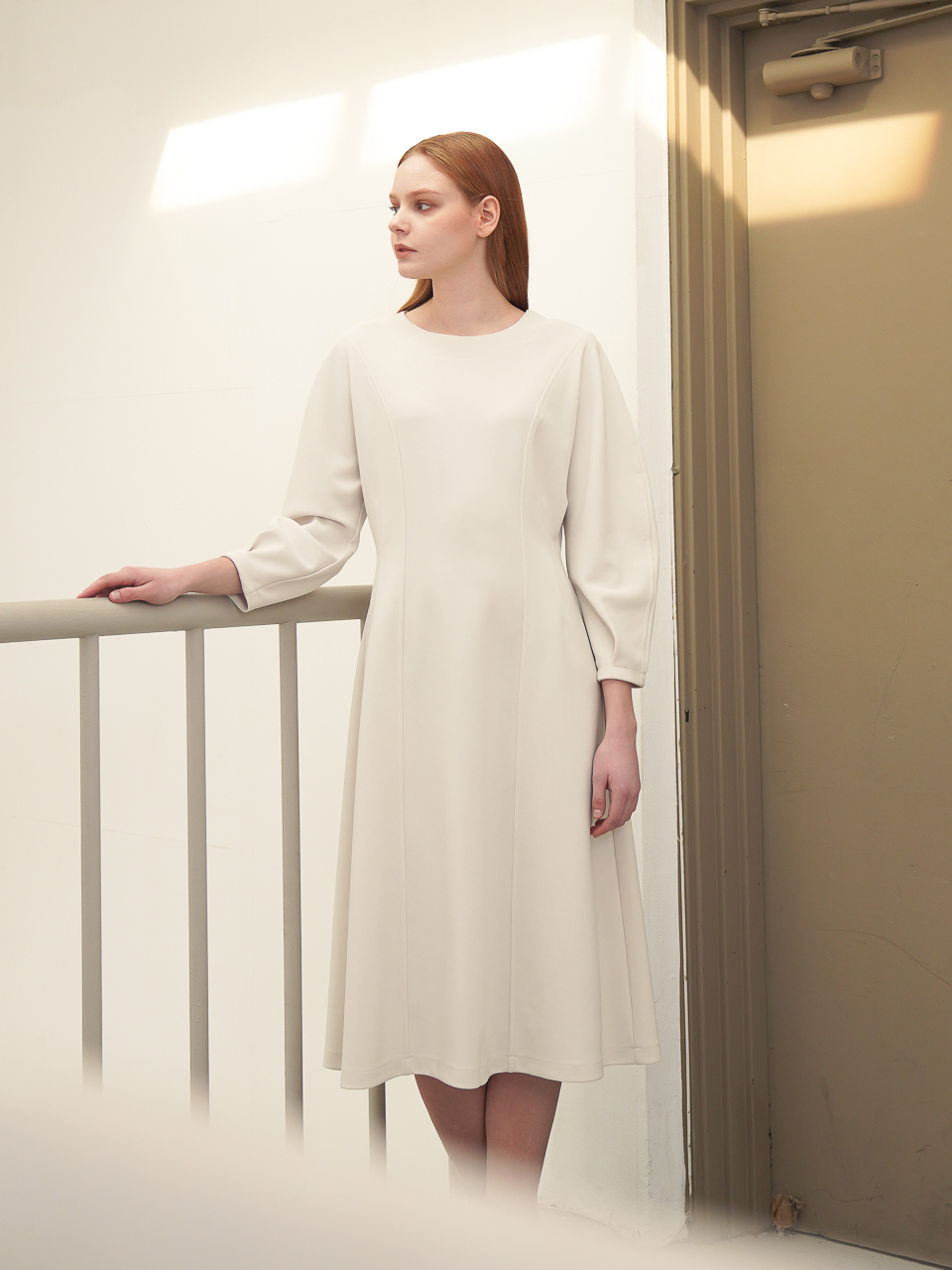 Balloon Sleeve Dress_Ivory