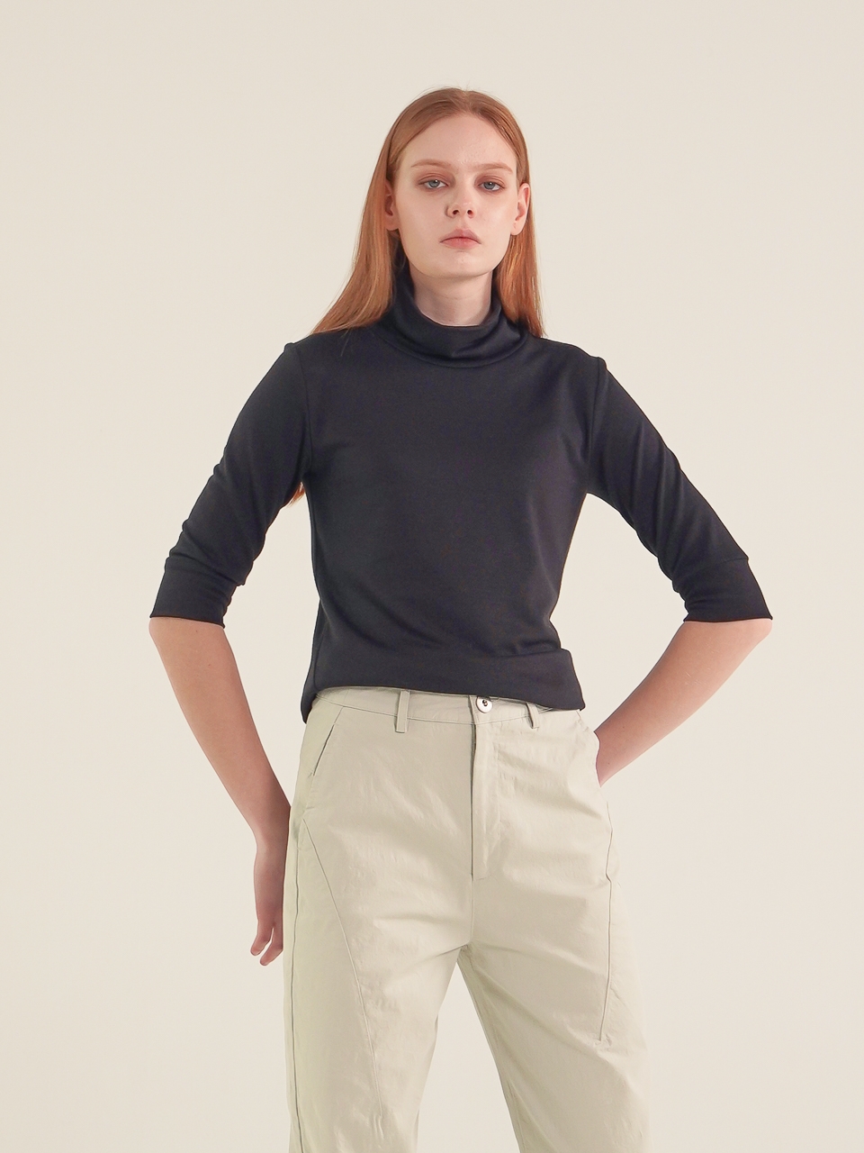 Terry Turtle Neck Top_Black