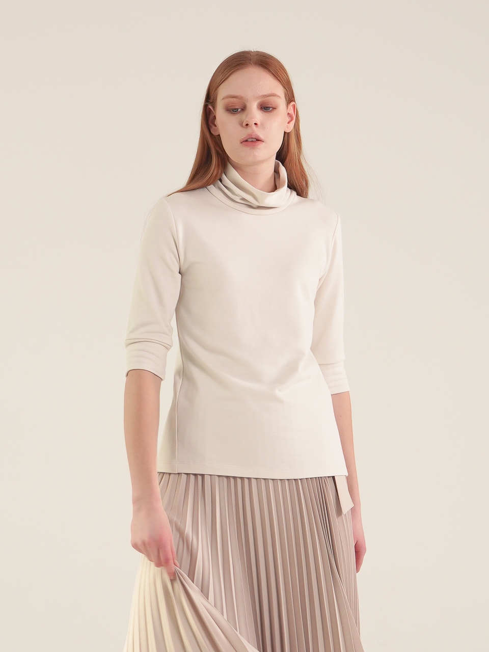 Terry Turtle Neck Top_Beige