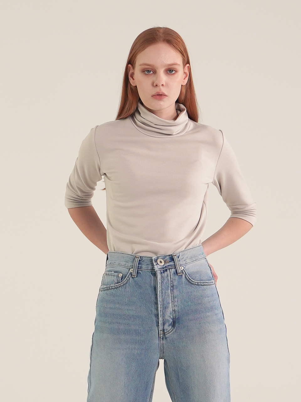 Terry Turtle Neck Top_Beige