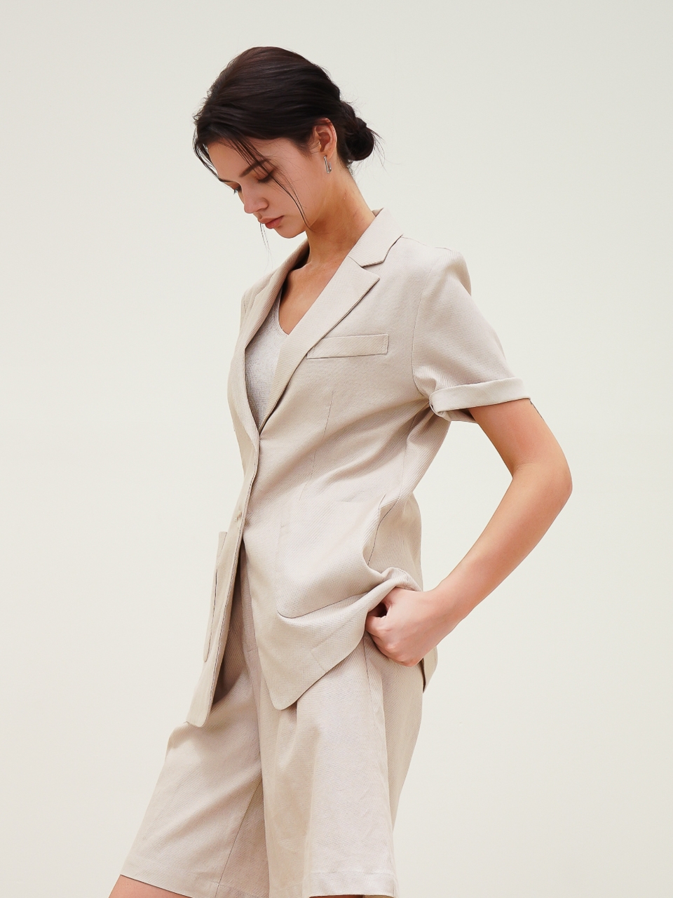 Linen Half Sleeve Jacket_Beige