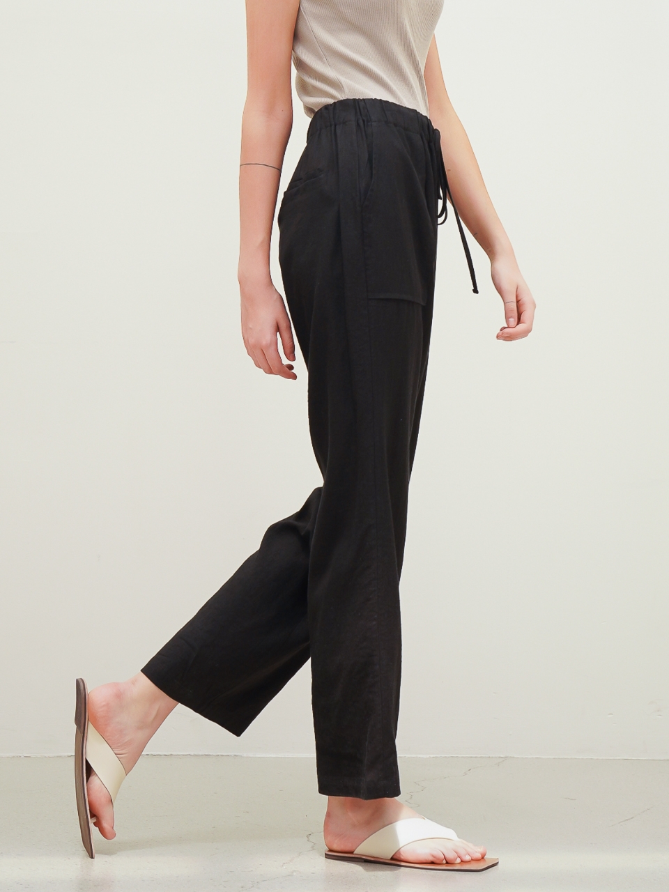 Linen String Wide Pants_Brown