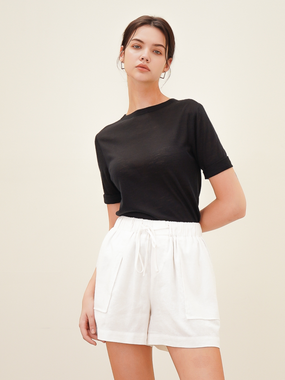 Linen String Short Pants_Ivory