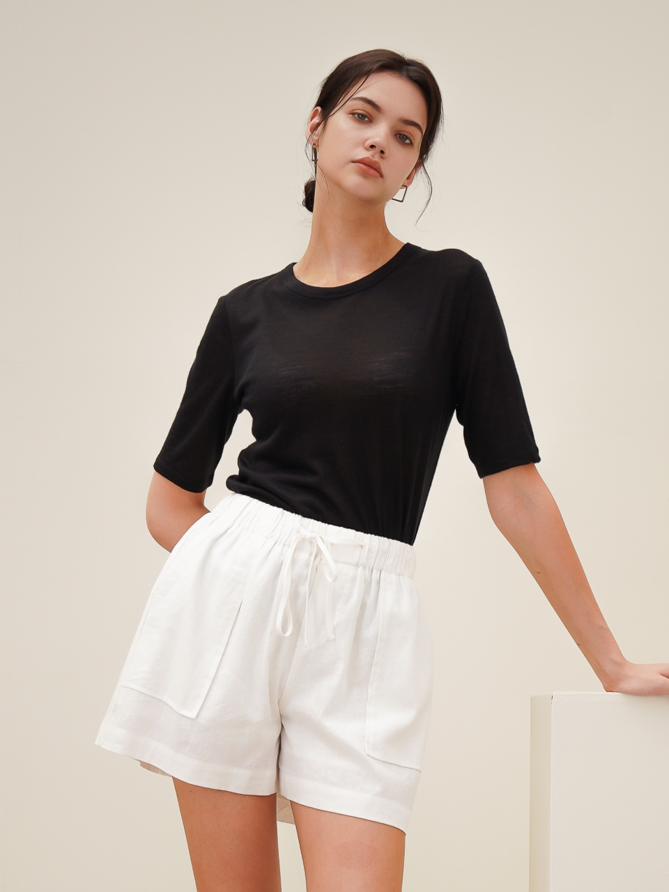 Linen String Short Pants_Ivory