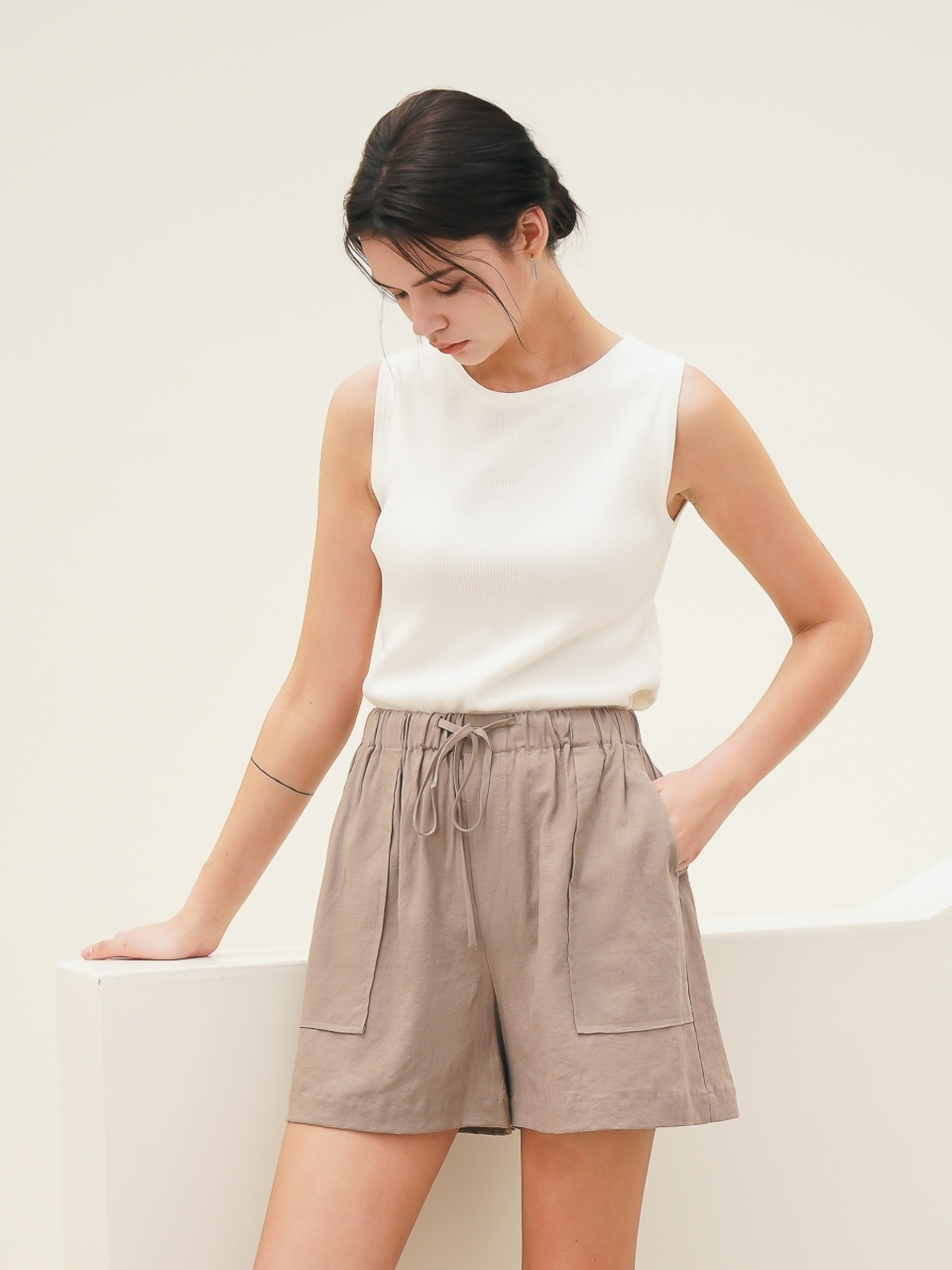 Linen String Short Pants_Ivory