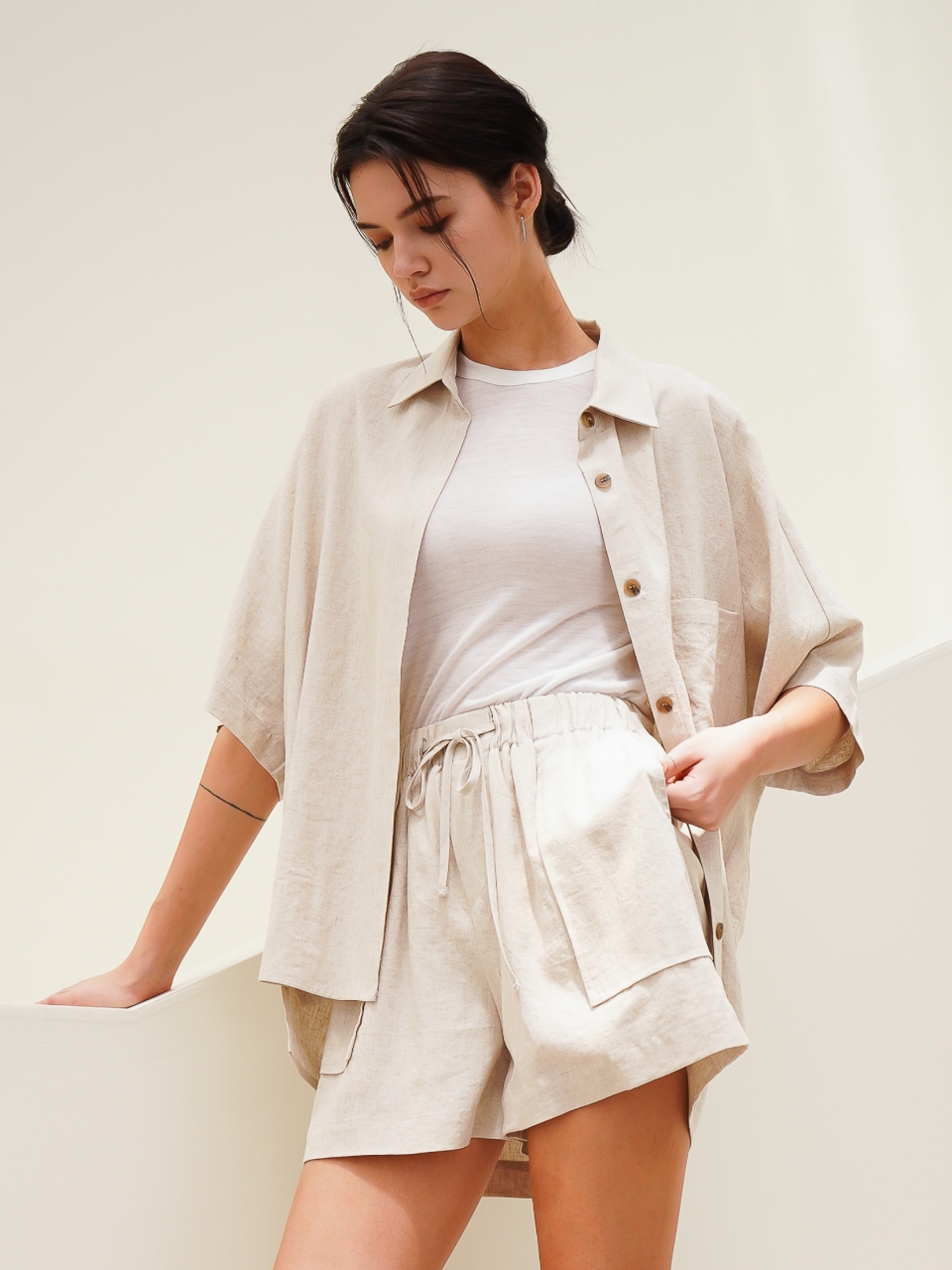 Linen String Short Pants_Beige