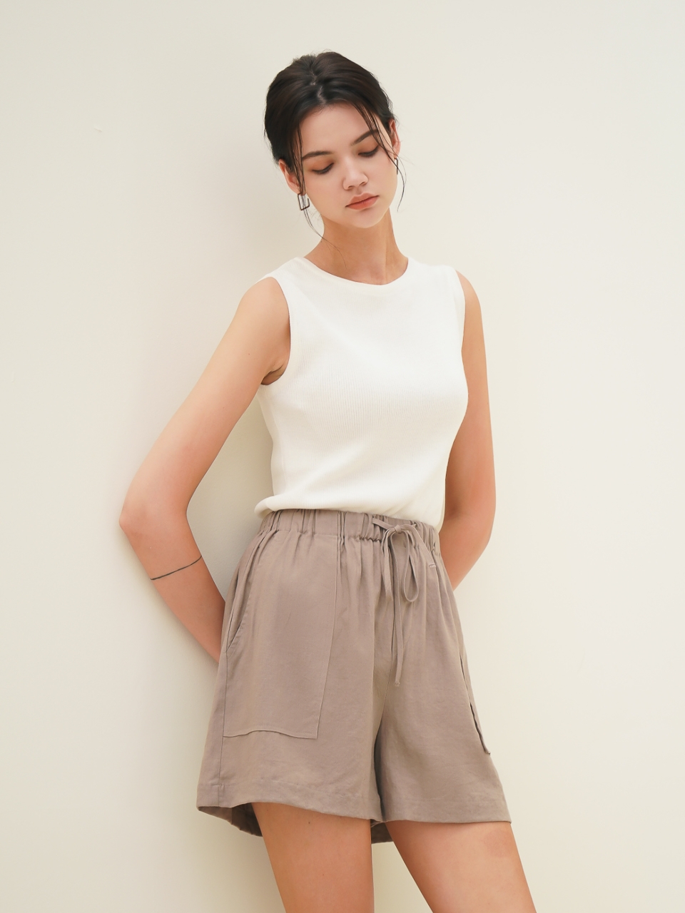 Linen String Short Pants_Brown