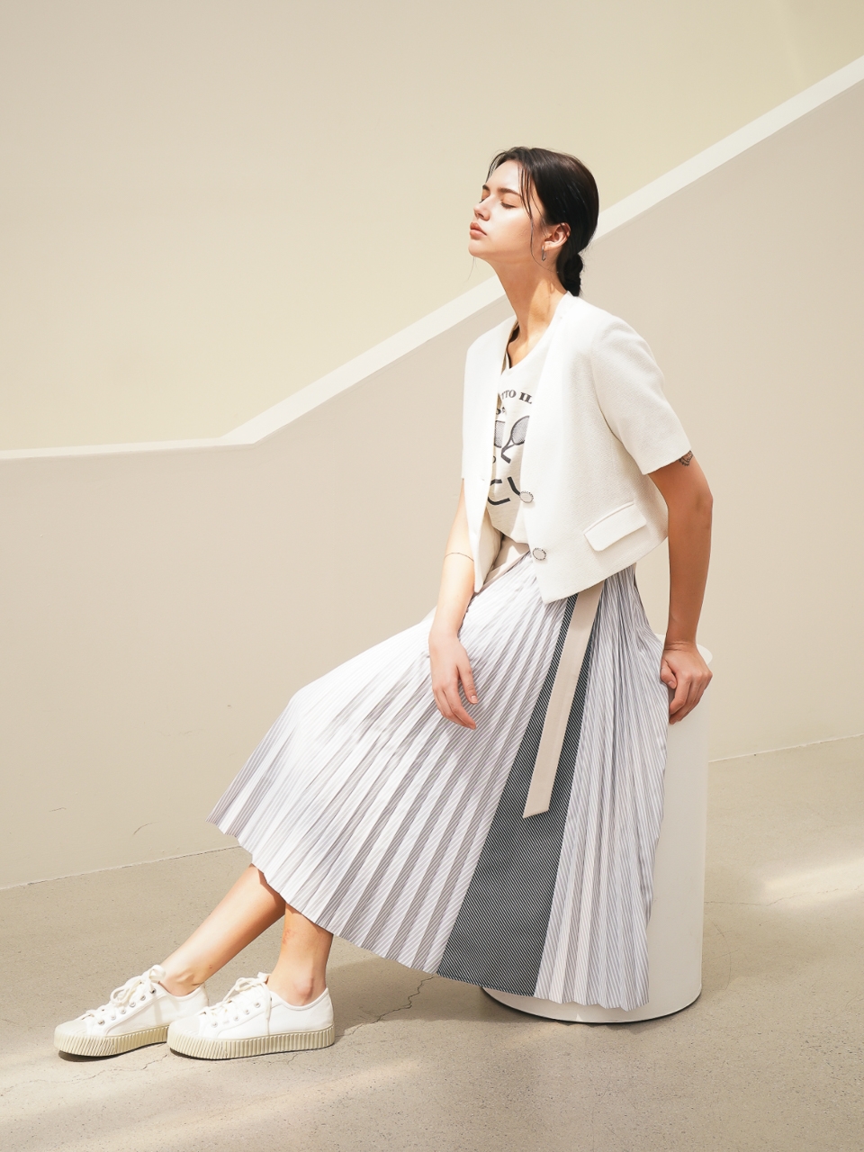 Tiera Pleats Skirt_Beige