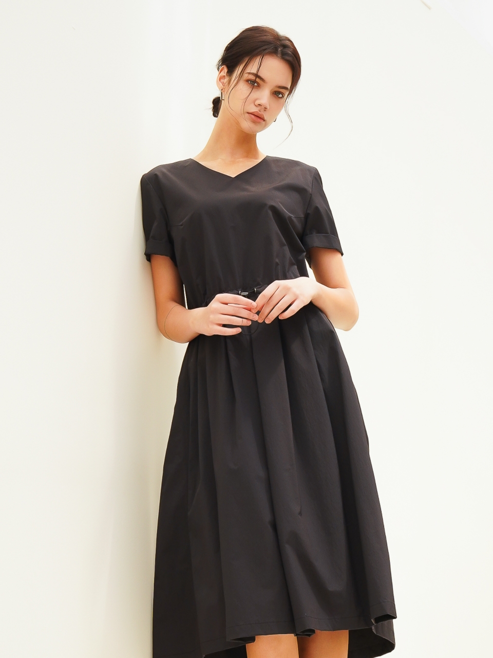 Waist String Pintuck Dress_White