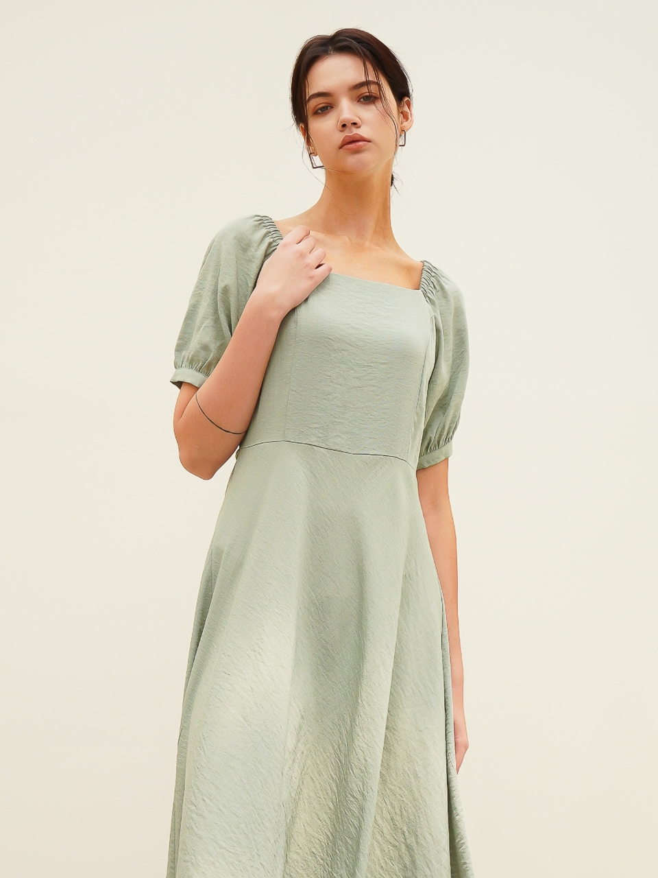 Square Neck Balloon Dress_Mt.Green