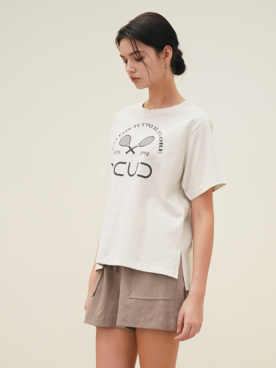 Logo Printed Half Sleeve T-shirt_Oatmeal