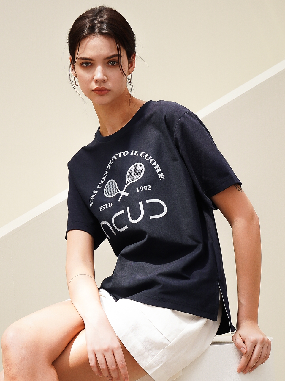 Logo Printed Half Sleeve T-shirt_Navy