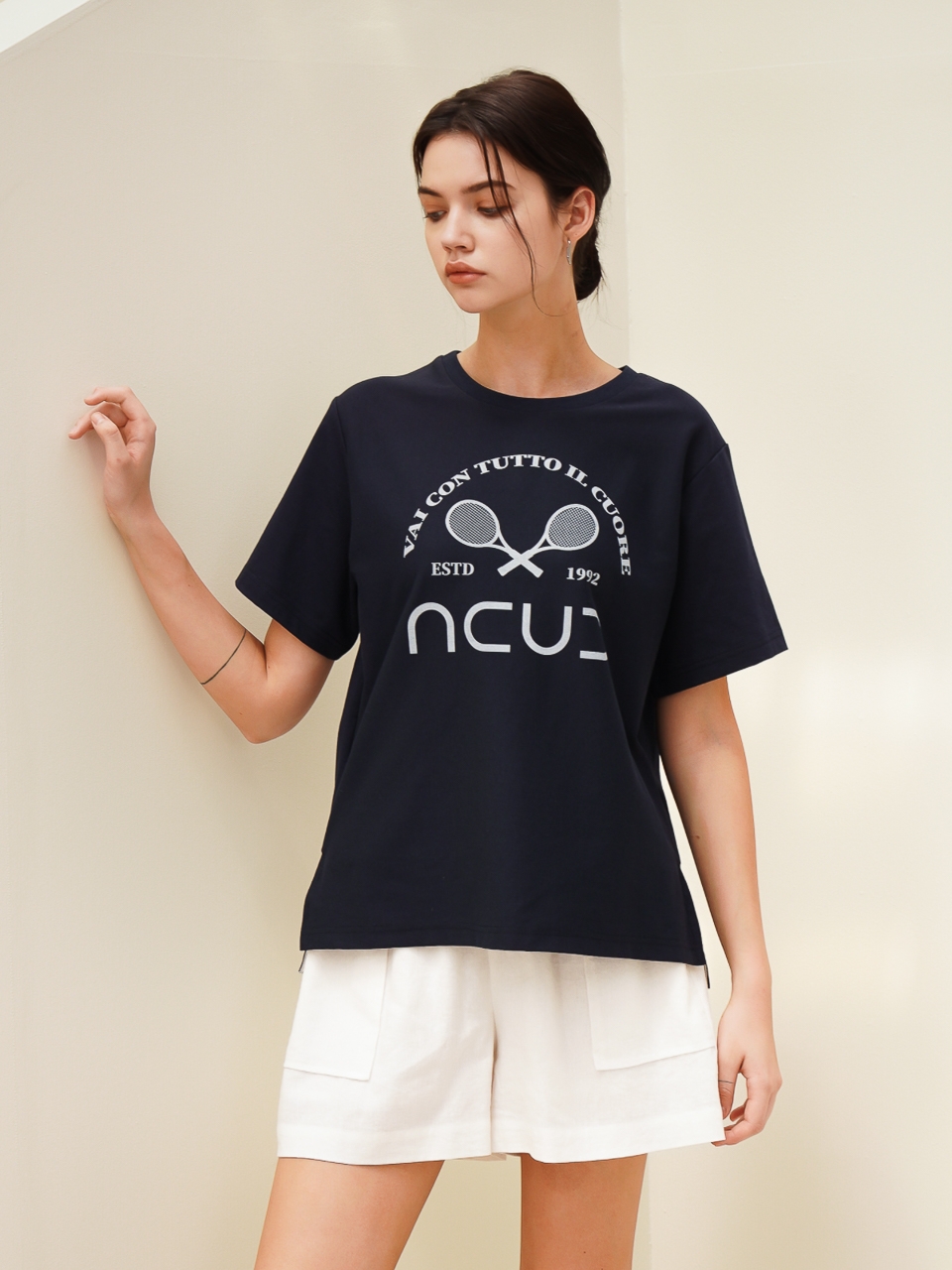 Logo Printed Half Sleeve T-shirt_Navy