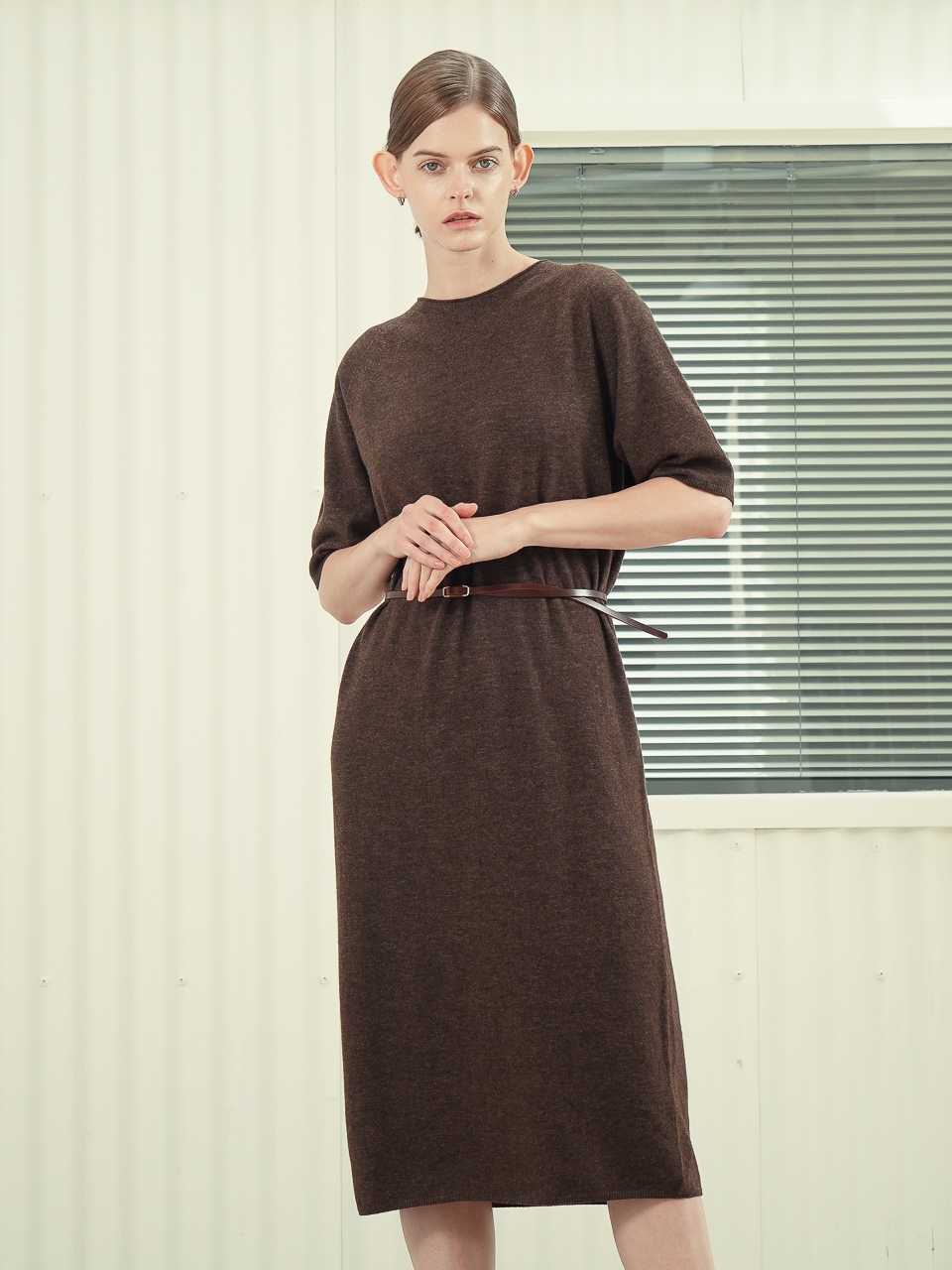 Cashmere Blended Knit Dress _ Brown