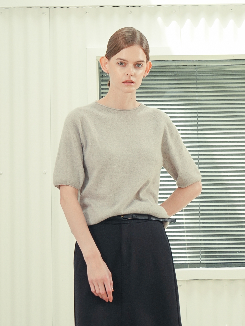 Cashmere Blended Round Neck Knit _S.Grey