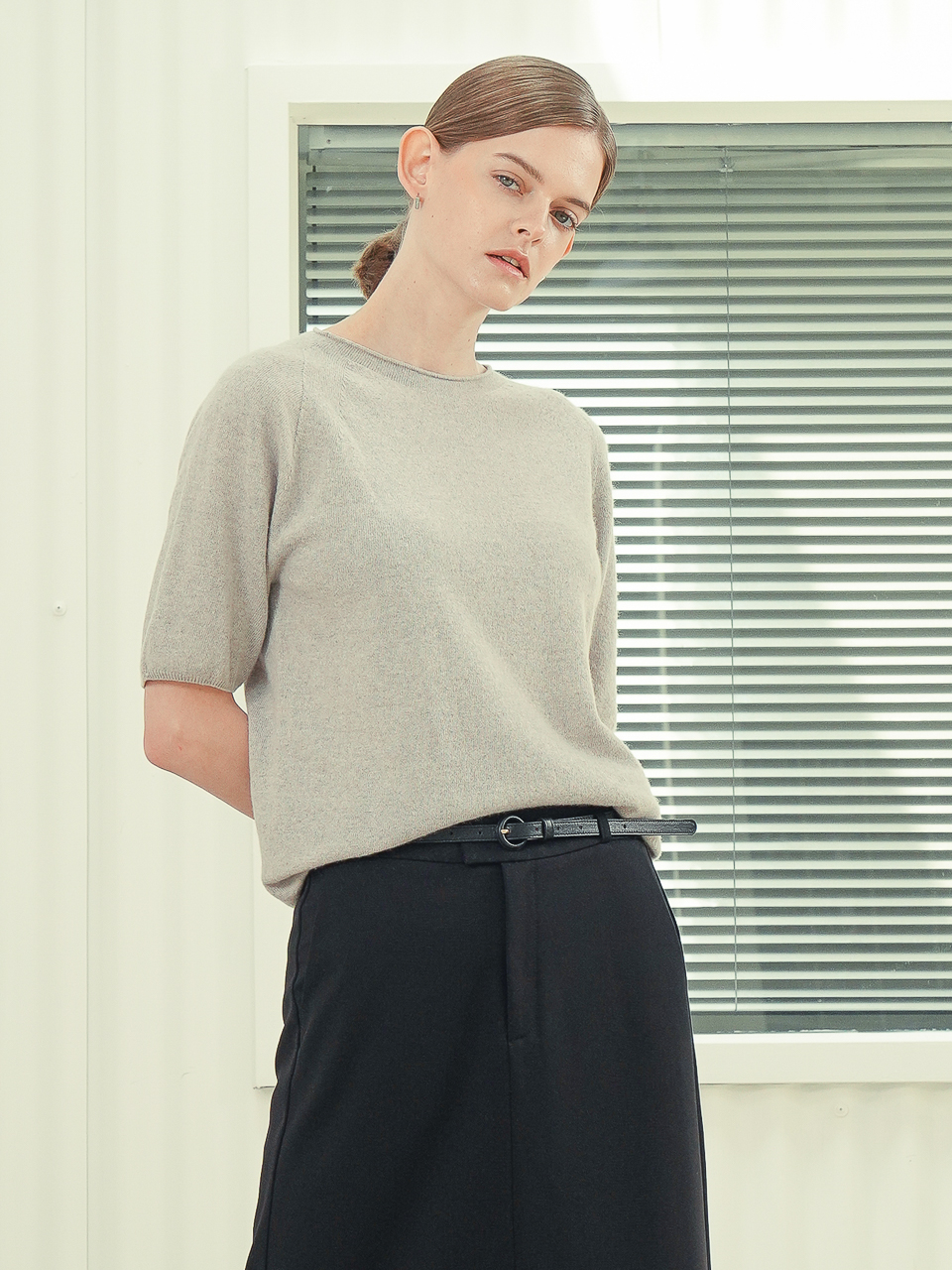 Cashmere Blended Round Neck Knit _S.Grey