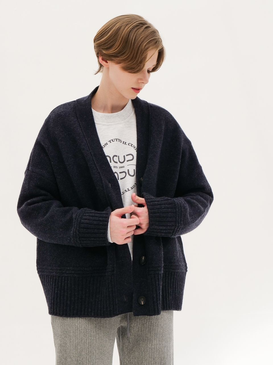 Cashmere Blended Knit Cardigan _Navy