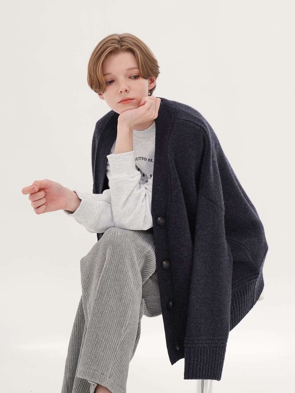 Cashmere Blended Knit Cardigan _Navy