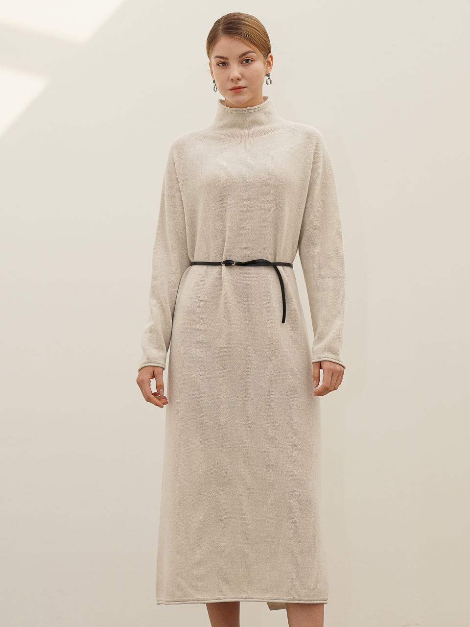 High-neck Cashmere Knit Dress _Ivory