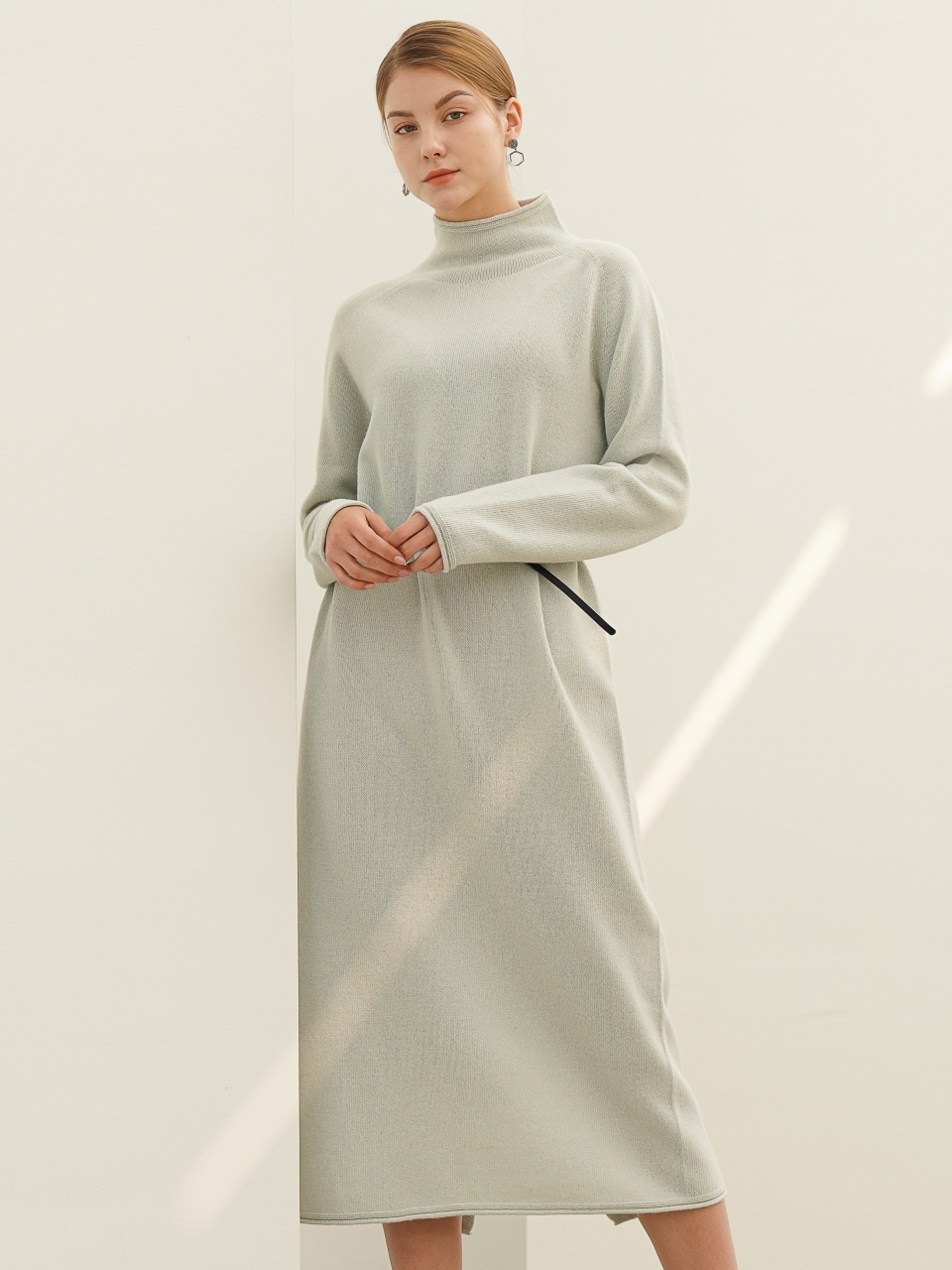 High-neck Cashmere Knit Dress _Mint