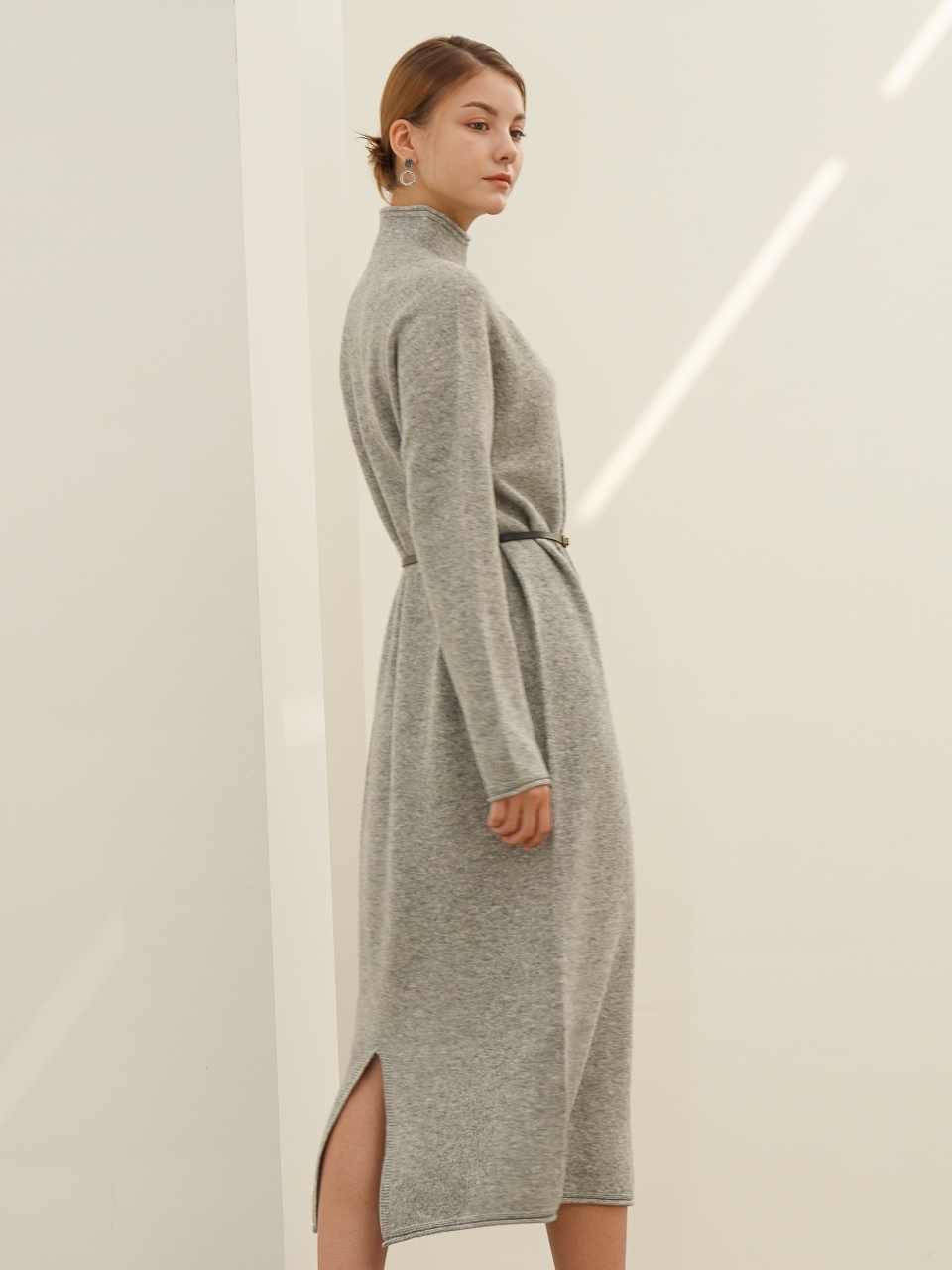 High-neck Cashmere Knit Dress _Grey