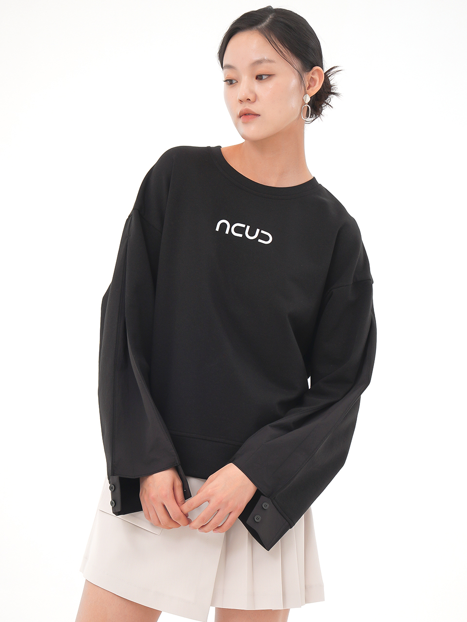 Sleeve Detail Logo Sweatshirt _Black