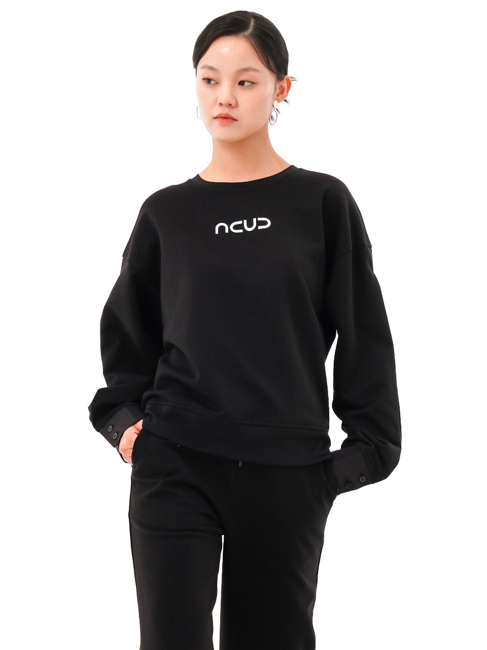 Sleeve Detail Logo Sweatshirt _Black