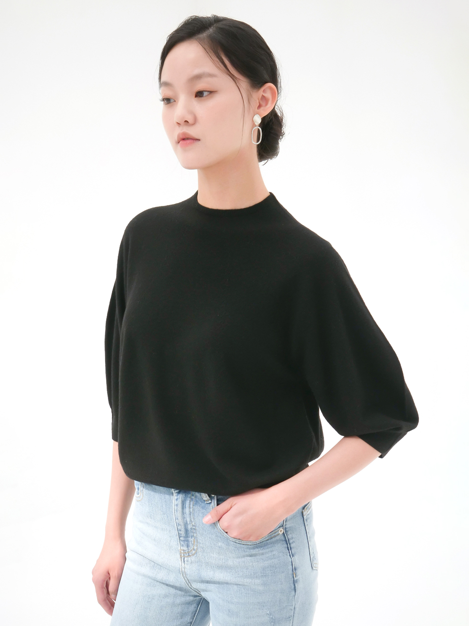 Balloon Half Sleeve Knit _Black