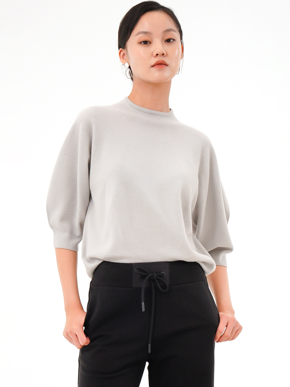 Balloon Half Sleeve Knit _MT.Grey