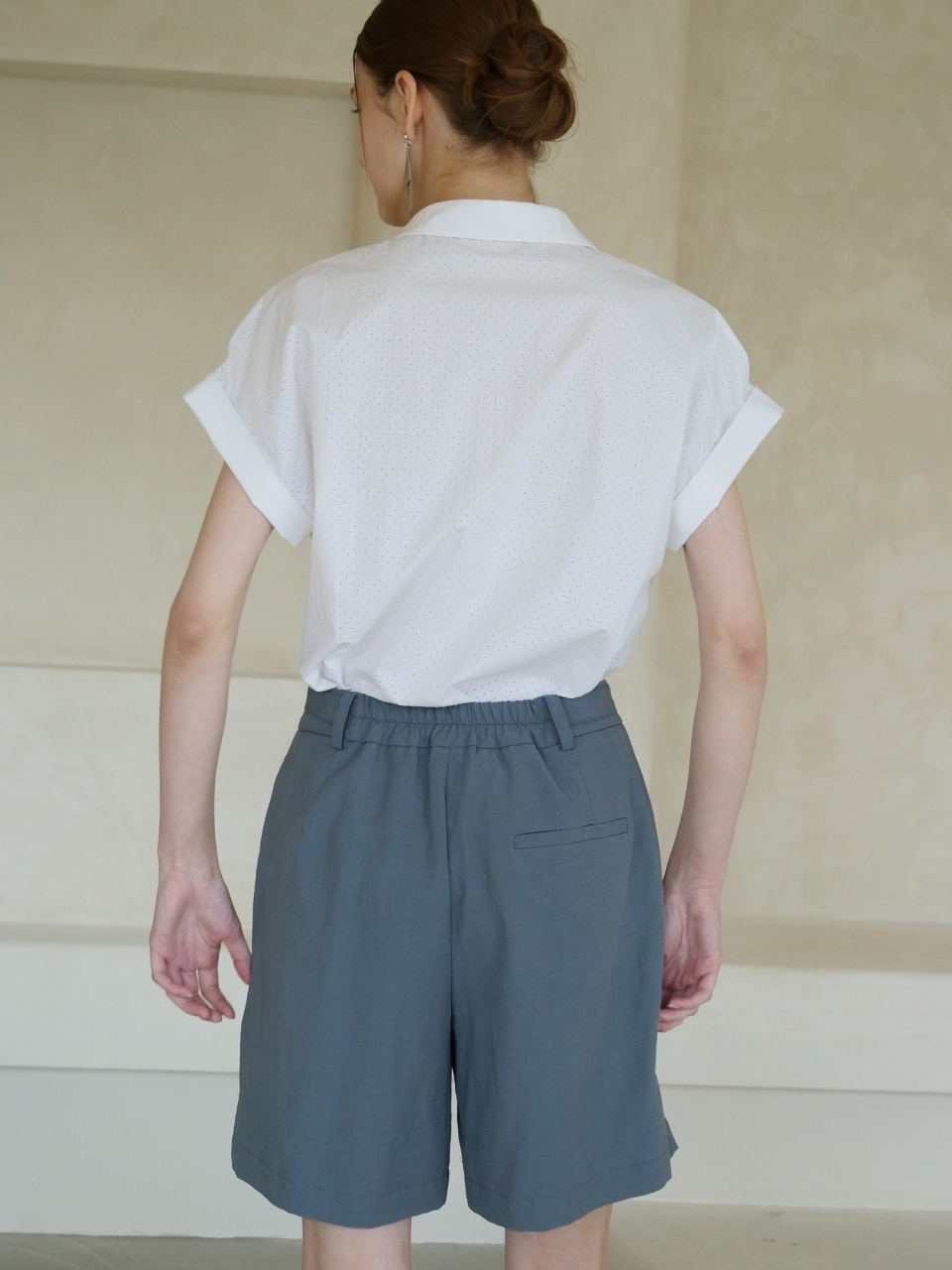 Linen Pintuck Detail Short Pants _ Blue